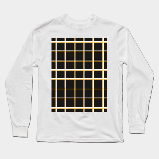 Black with Mustard Yellow Square Grid Long Sleeve T-Shirt by OneThreeSix